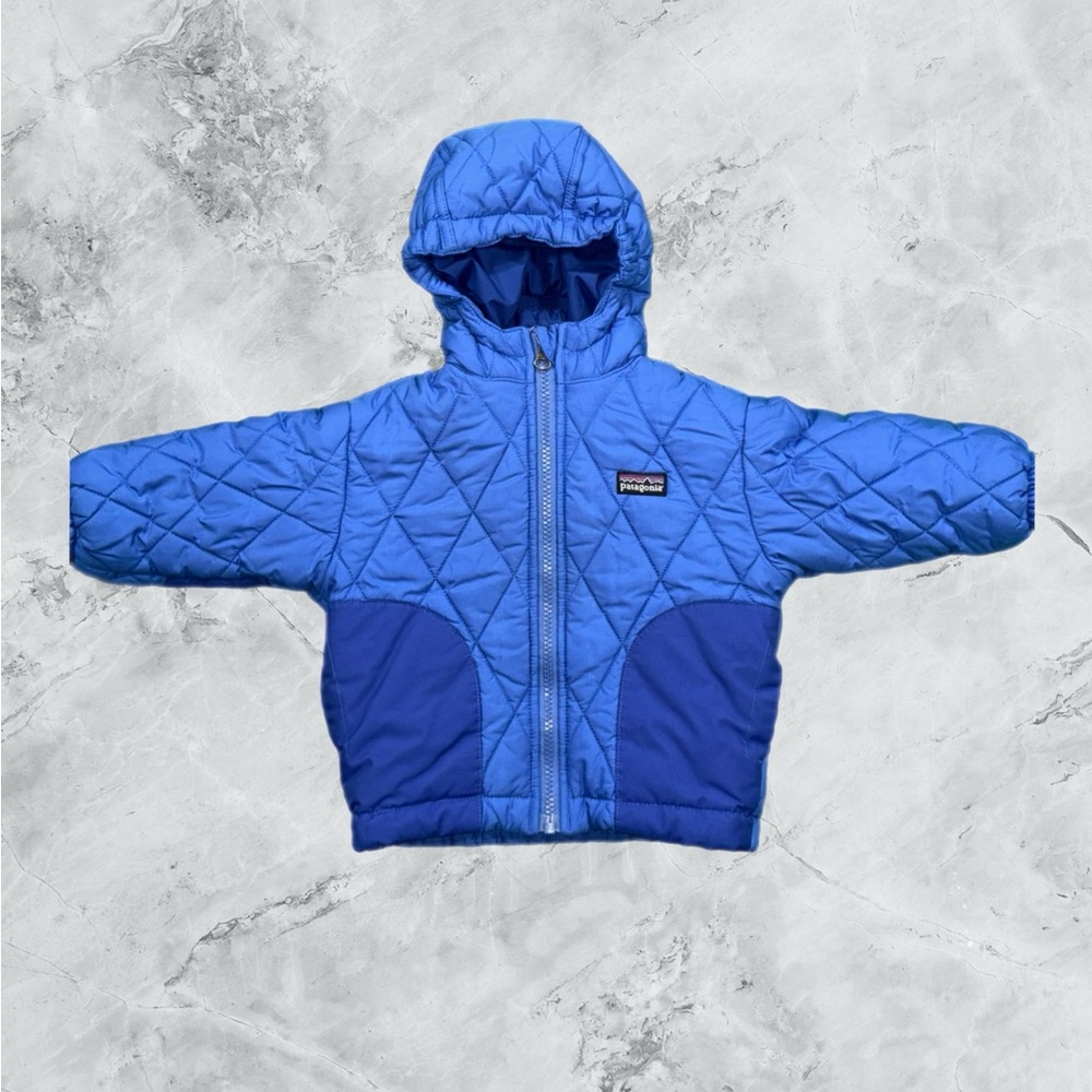 Patagonia Jacket Baby Toddler Size 12 Months Blue Puff Rider Hoodie Puffer 60480